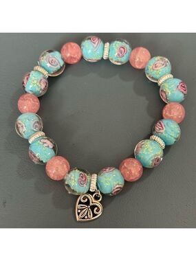 Handmade Glass Flower Beaded Bracelet